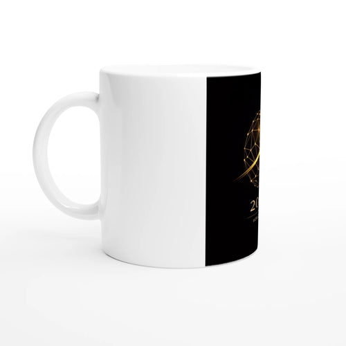 Black 2026 World Stage ceramic mug with gold geometric football design