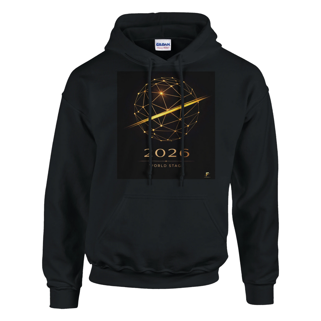 Black 2026 World Stage premium football hoodie