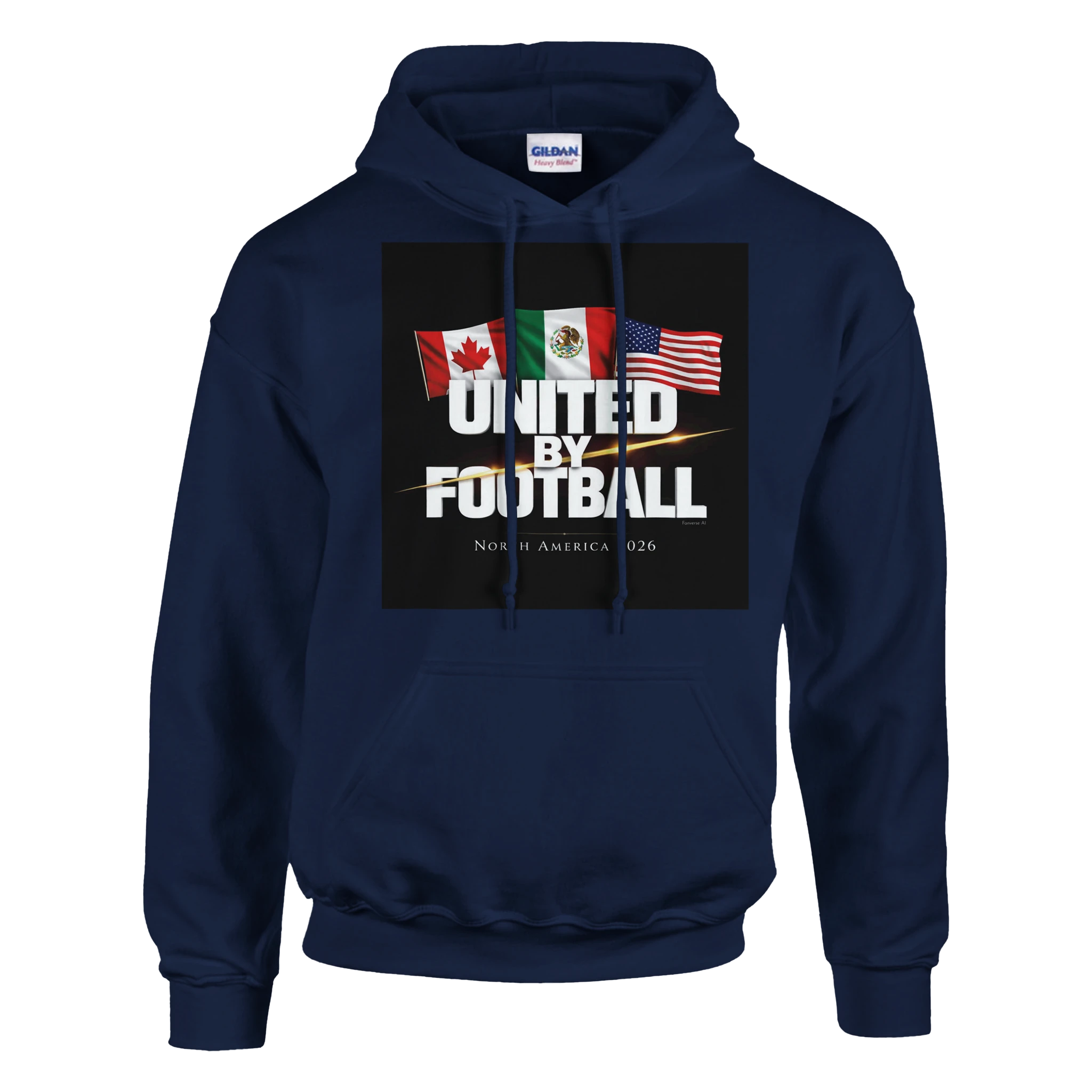 Armada navy United by Football 2026 hoodie with Canada, Mexico and USA flags graphic