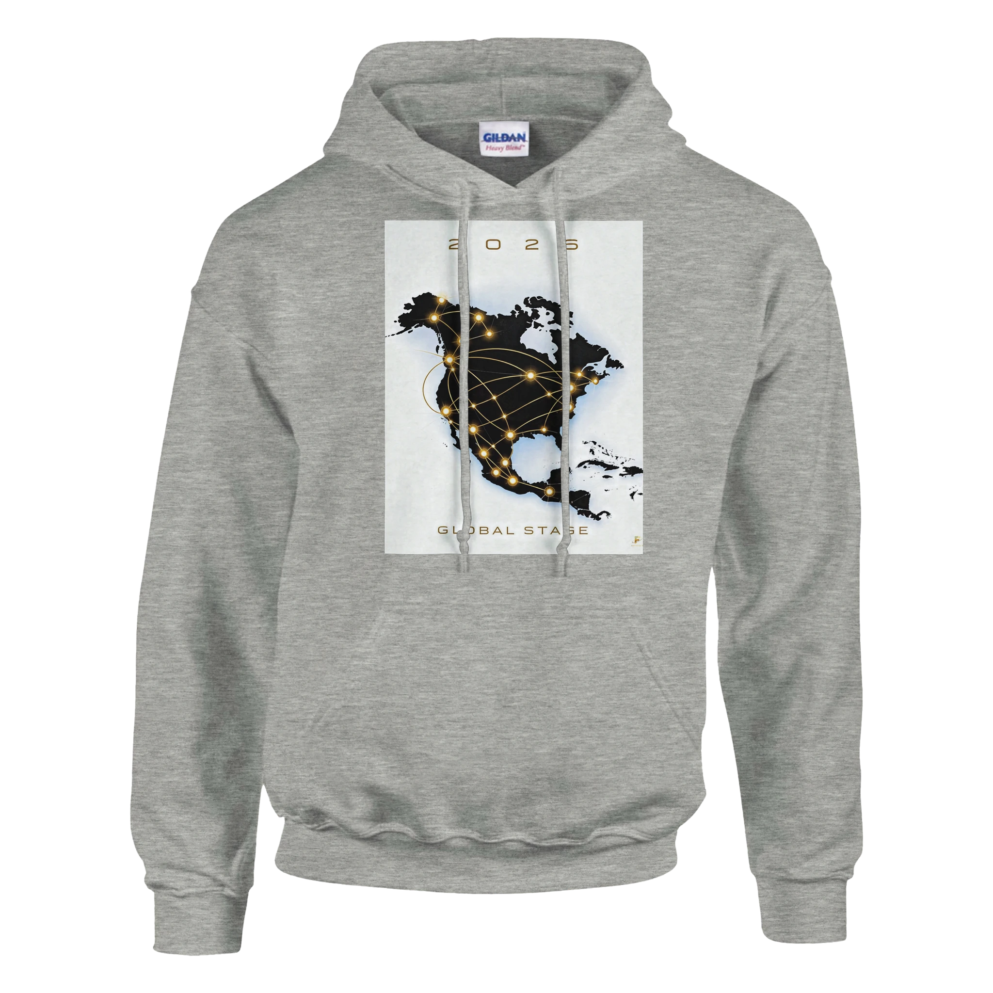 North America 2026 Global Stage hoodie with gold network map design