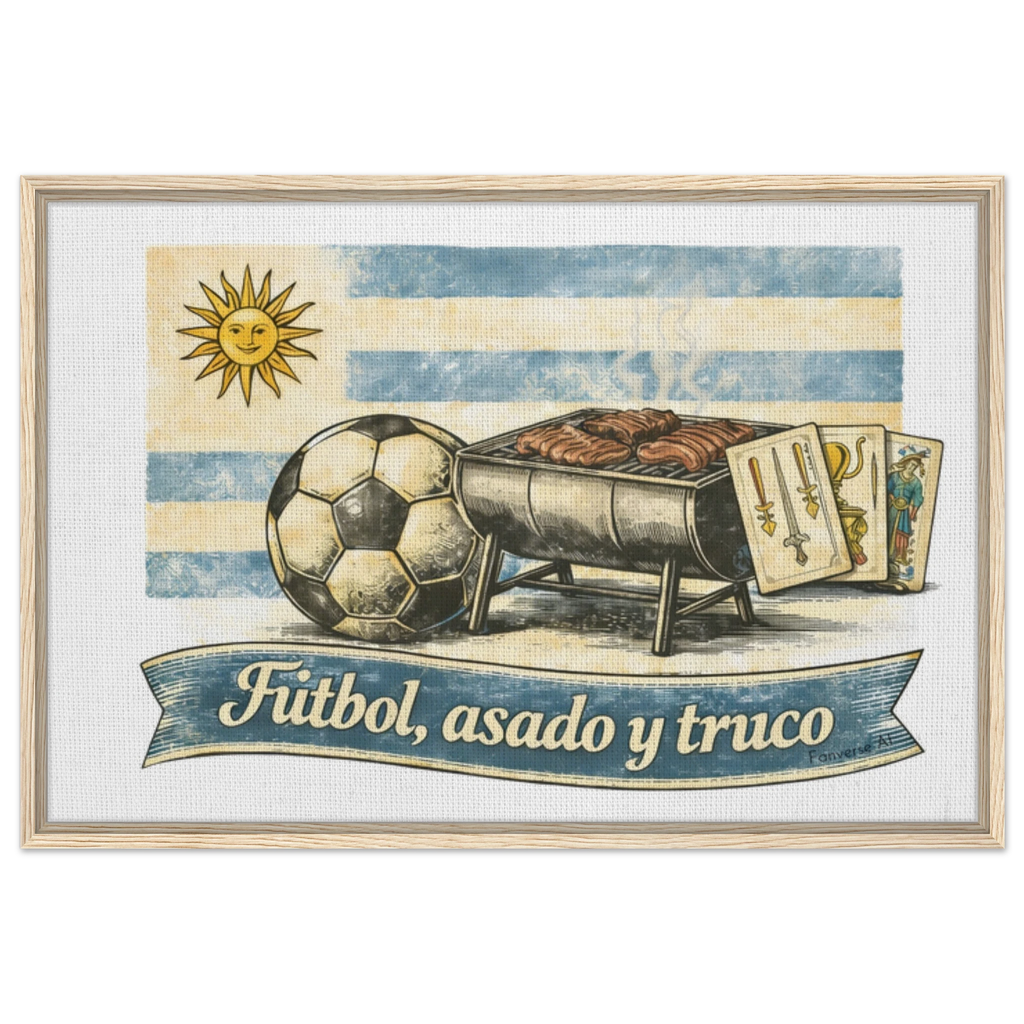 Close-up vintage Uruguay football asado truco illustration canvas