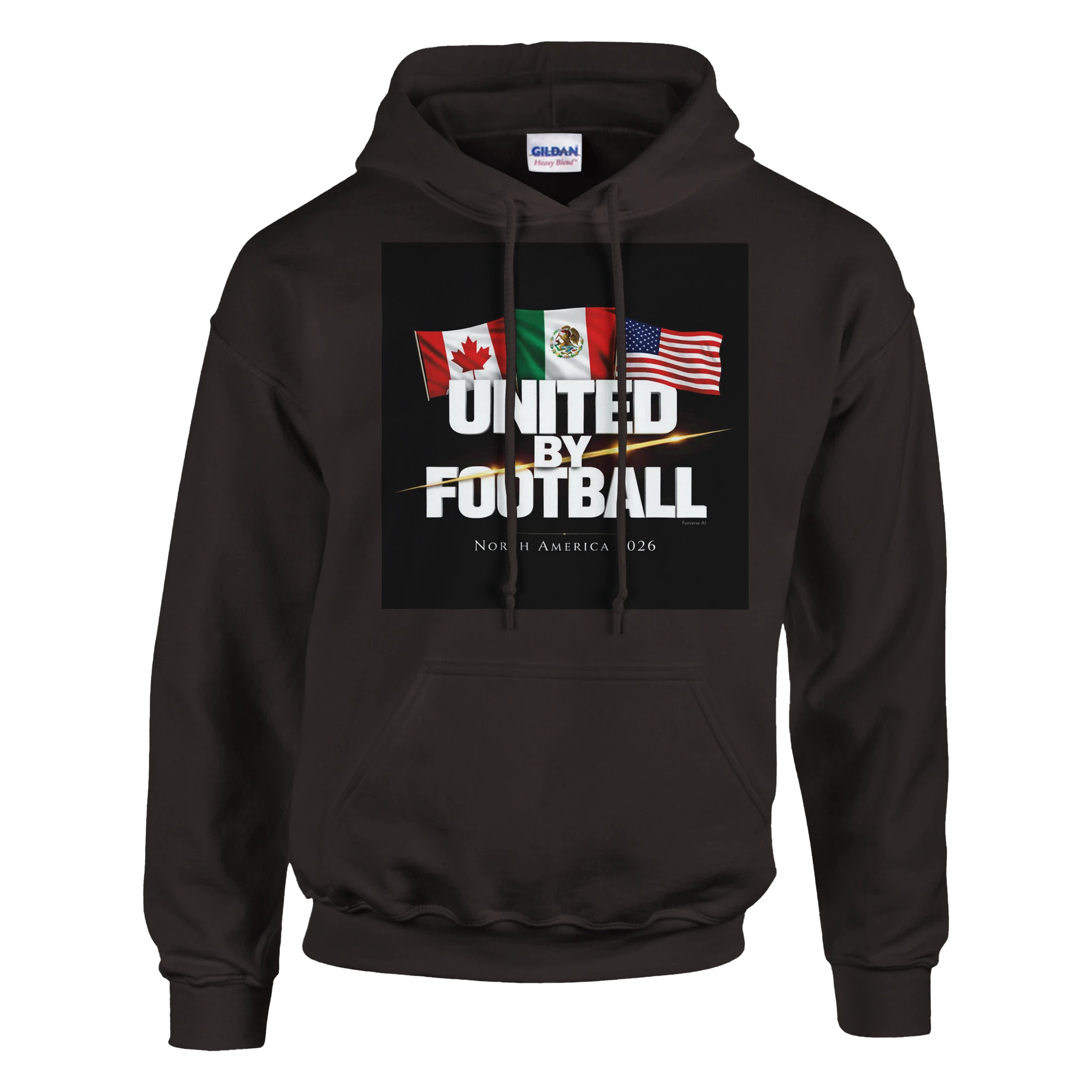 Dark Chocolate United by Football 2026 hoodie inspired by the North America 2026 tournament – football supporter apparel