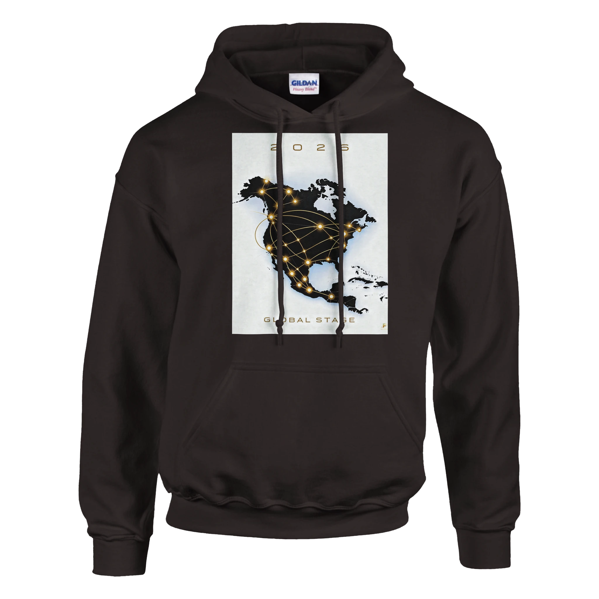 North America 2026 Global Stage hoodie with gold network map design