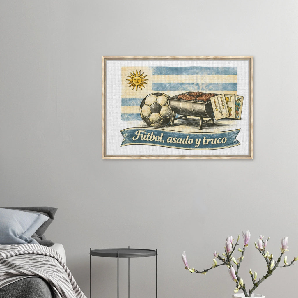 Detail of football, grill and truco cards Uruguay heritage wall art