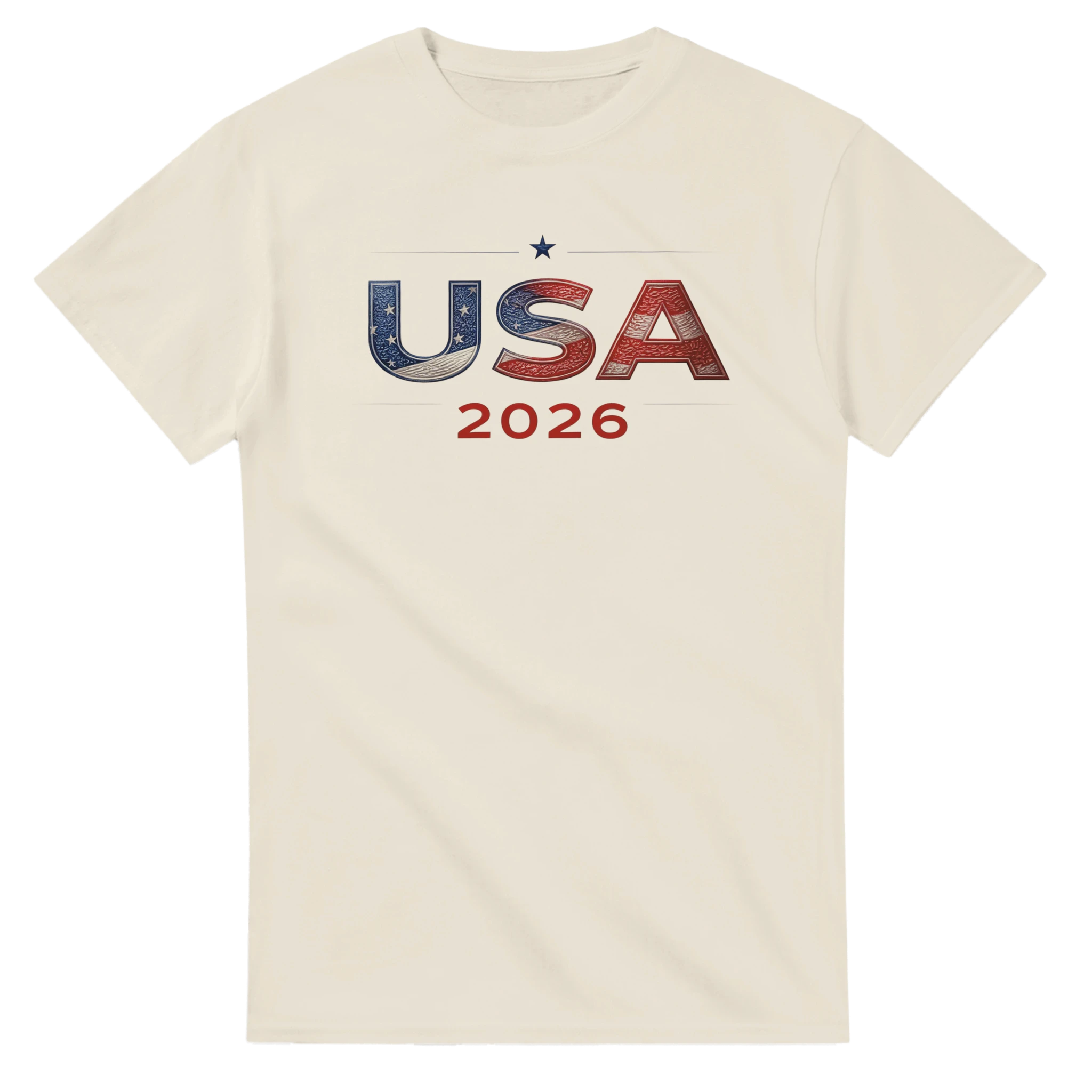 White USA 2026 patriotic t-shirt with American flag design