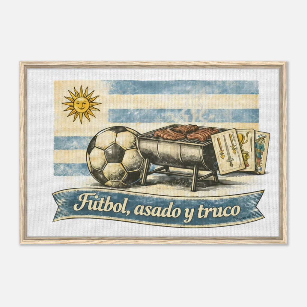 Close-up vintage Uruguay football asado truco illustration canvas