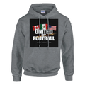 Sport Grey United by Football 2026 hoodie featuring Canada, Mexico and USA flags – North America football fan apparel