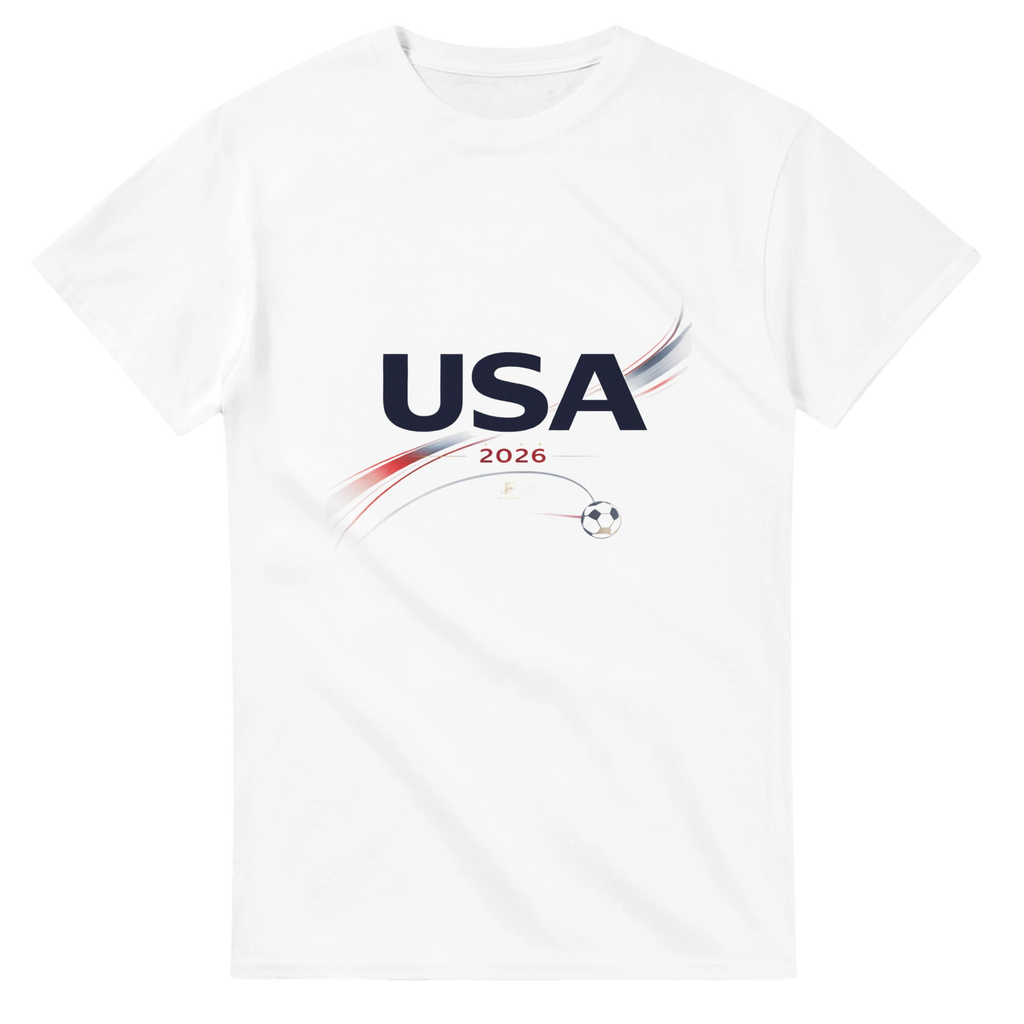 White USA 2026 minimal football t-shirt with motion design