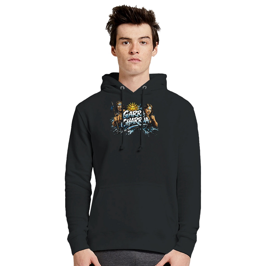 Black Garra Charrúa Uruguay premium football hoodie inspired by heritage identity
