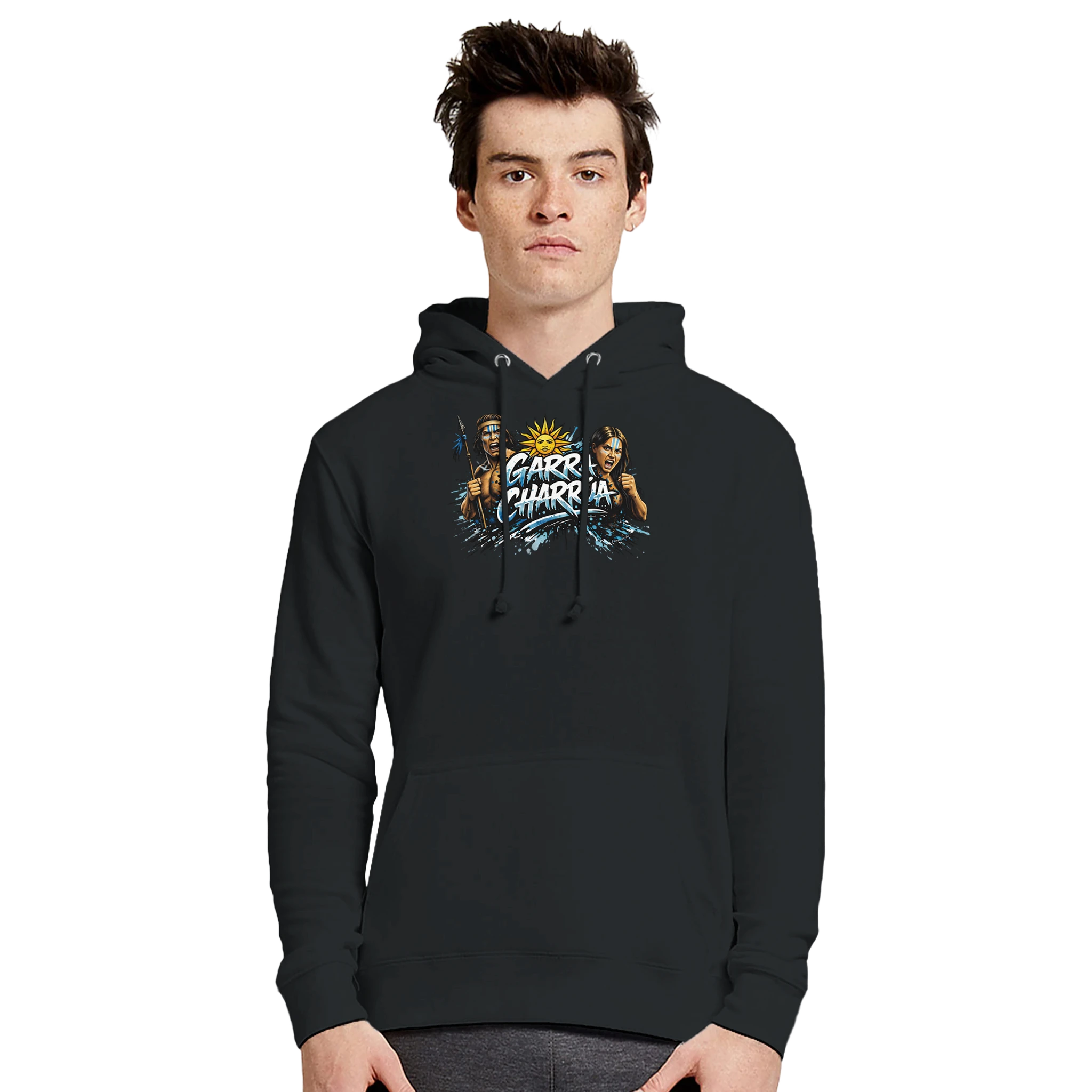 Black Garra Charrúa Uruguay premium football hoodie inspired by heritage identity