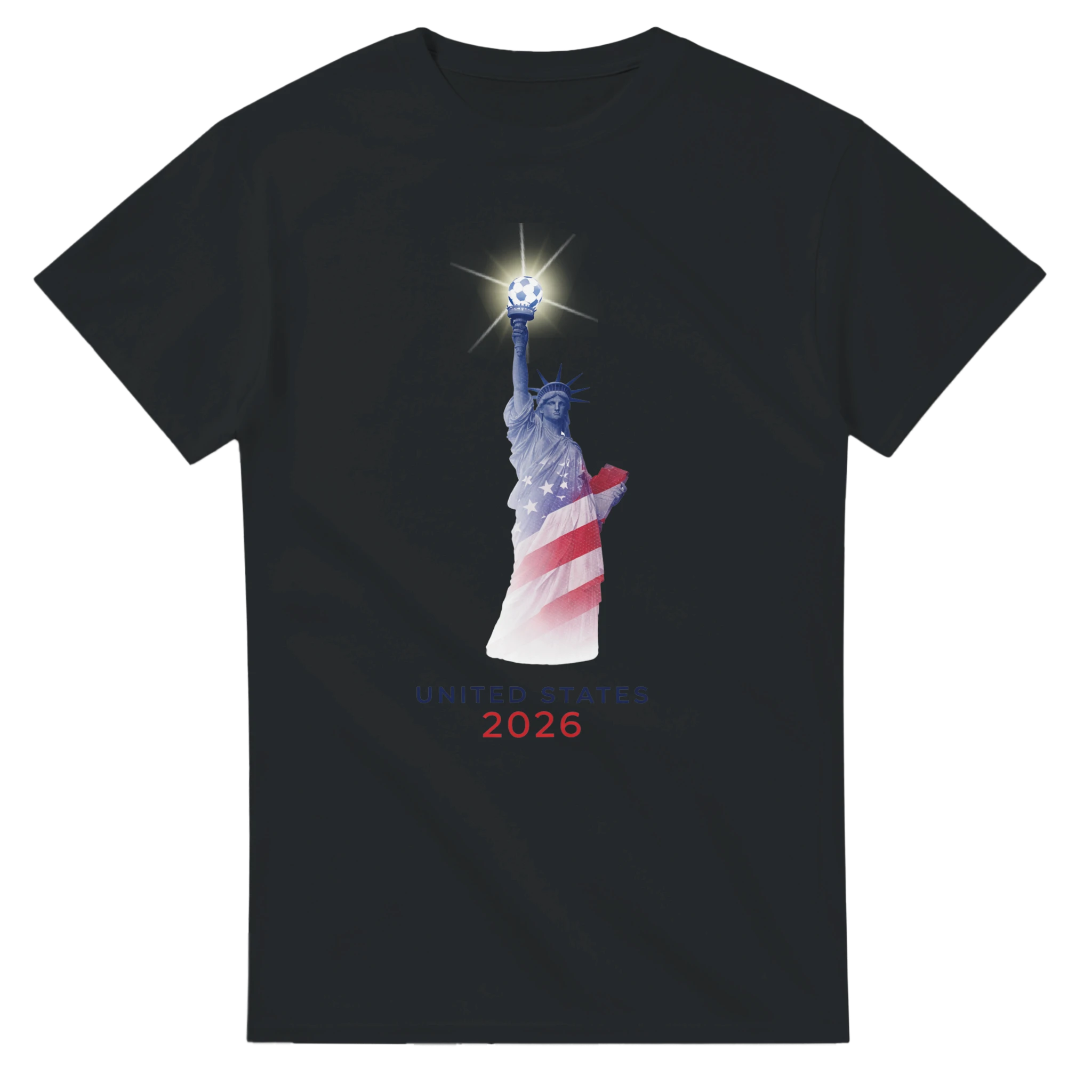 Black United States 2026 t-shirt with Statue of Liberty design