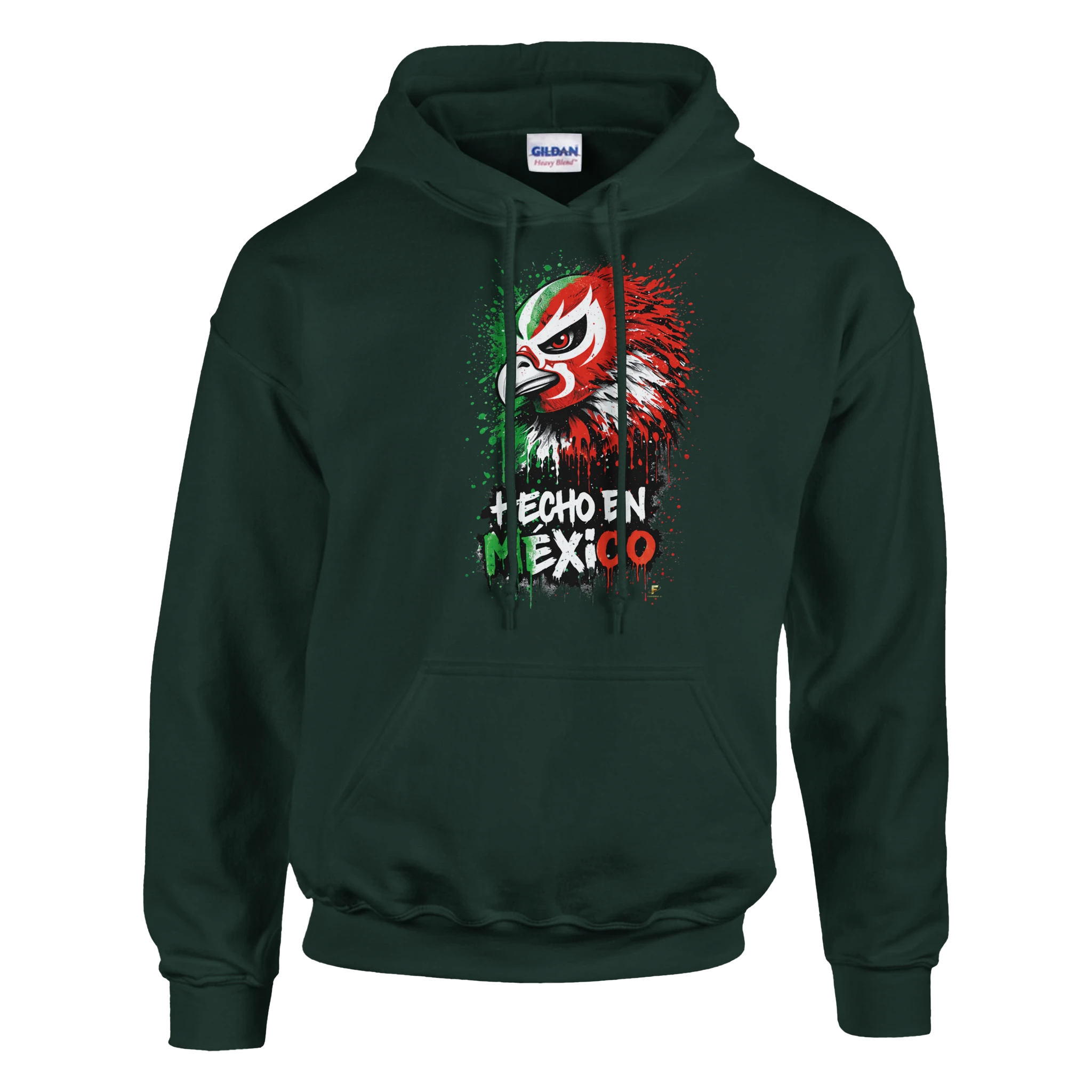 Forest green Hecho en México eagle hoodie with red and green streetwear design