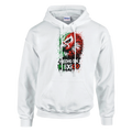 White Hecho en México eagle hoodie with red and green streetwear design