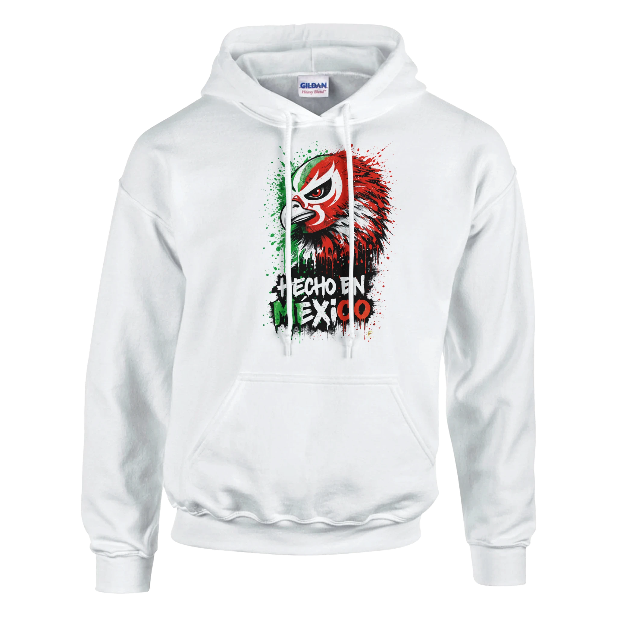 White Hecho en México eagle hoodie with red and green streetwear design