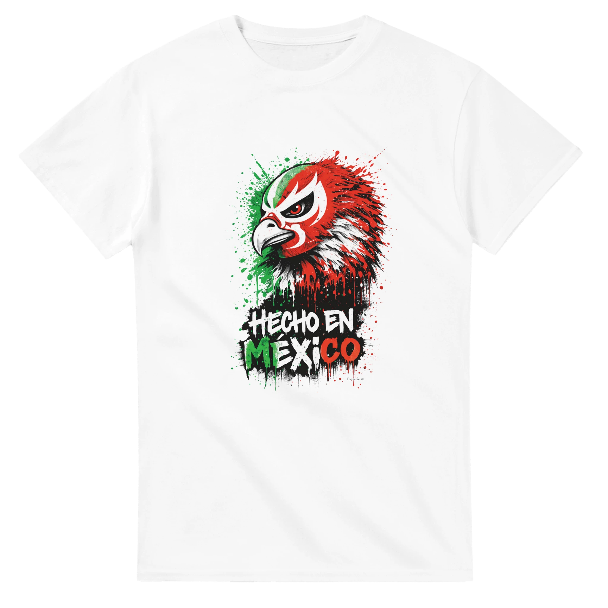 White Hecho en México eagle graphic t-shirt with red and green streetwear design