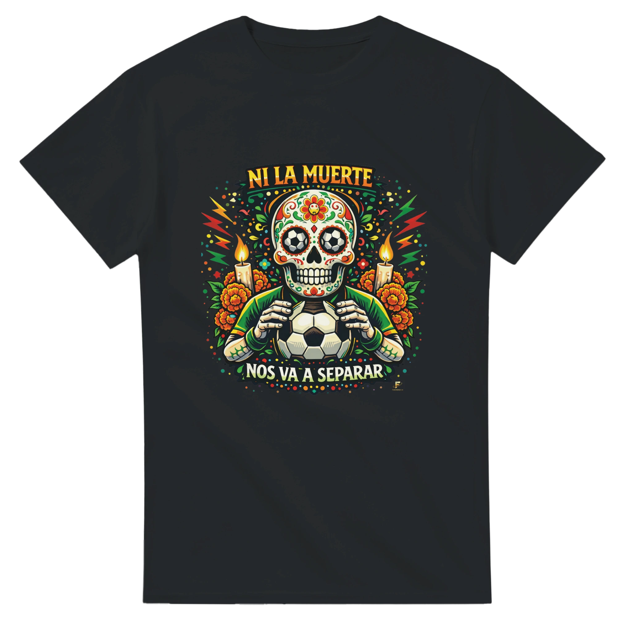 Black Mexico skull football t-shirt inspired by Día de los Muertos