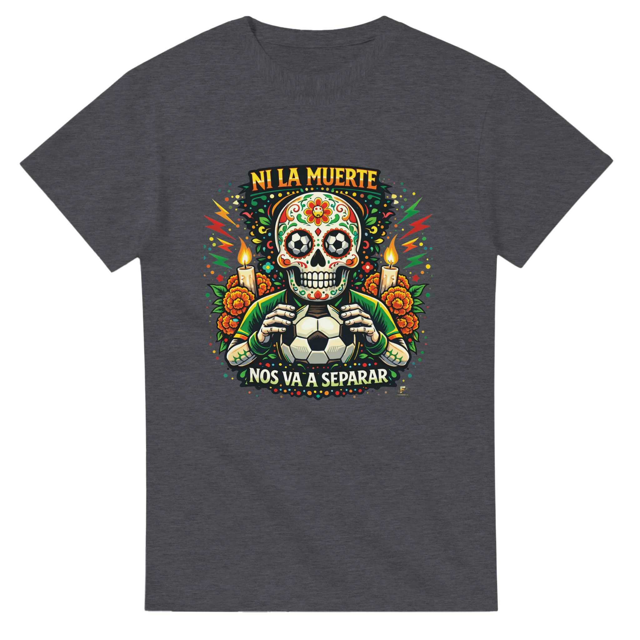 Grey Mexico skull football t-shirt inspired by Día de los Muertos