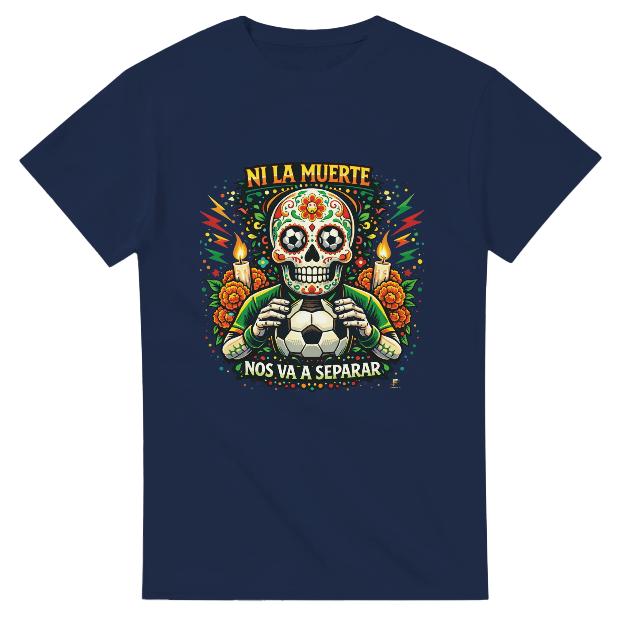 Green Mexico skull football t-shirt inspired by Día de los Muertos
