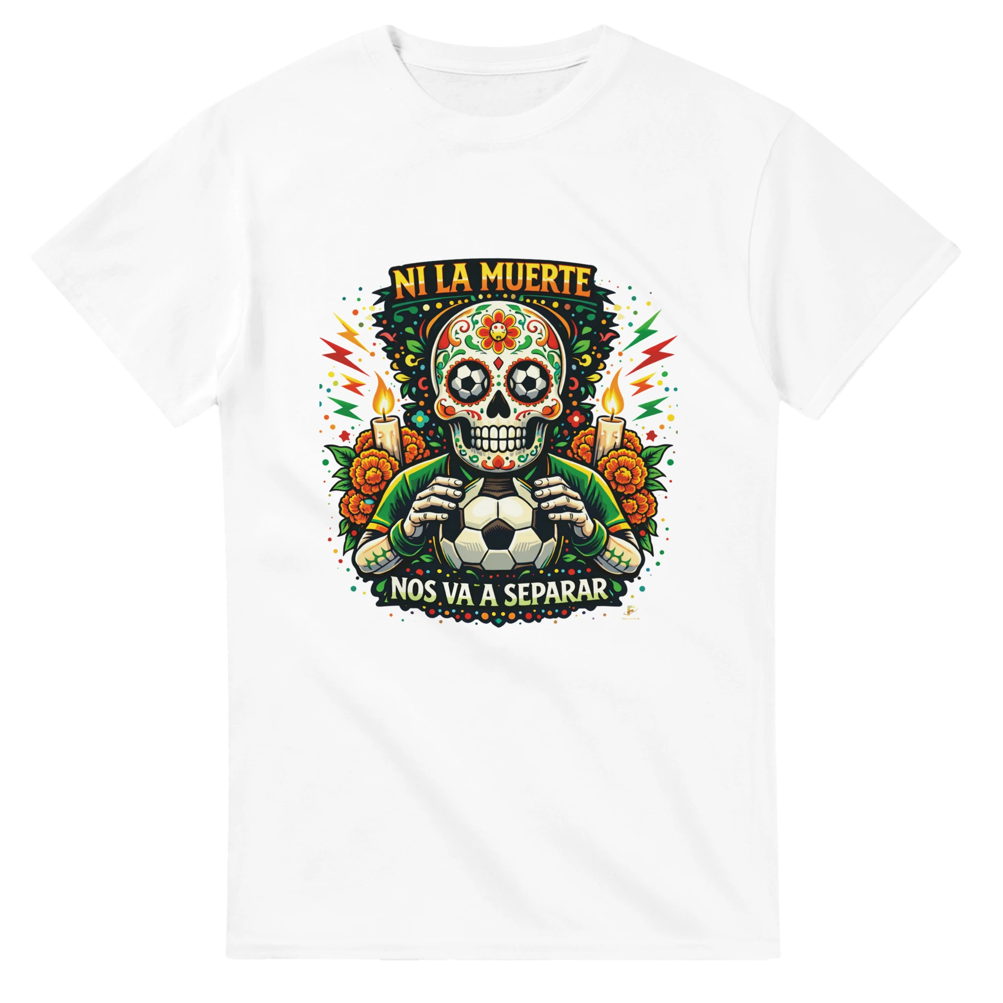 White Mexico skull football t-shirt inspired by Día de los Muertos