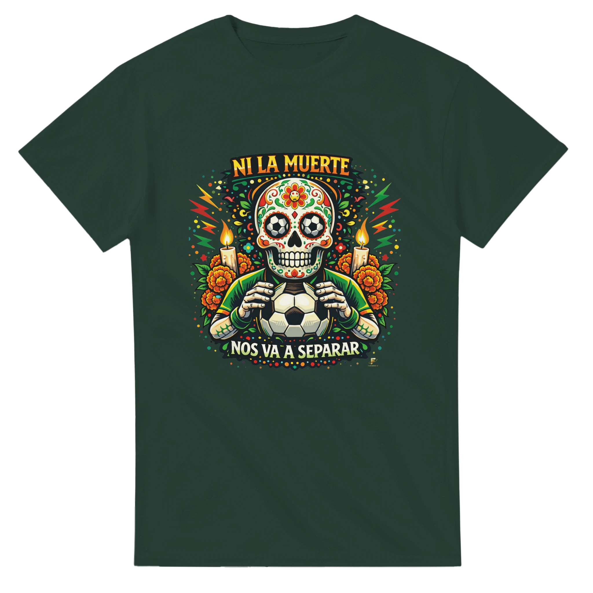 Green Mexico skull football t-shirt inspired by Día de los Muertos