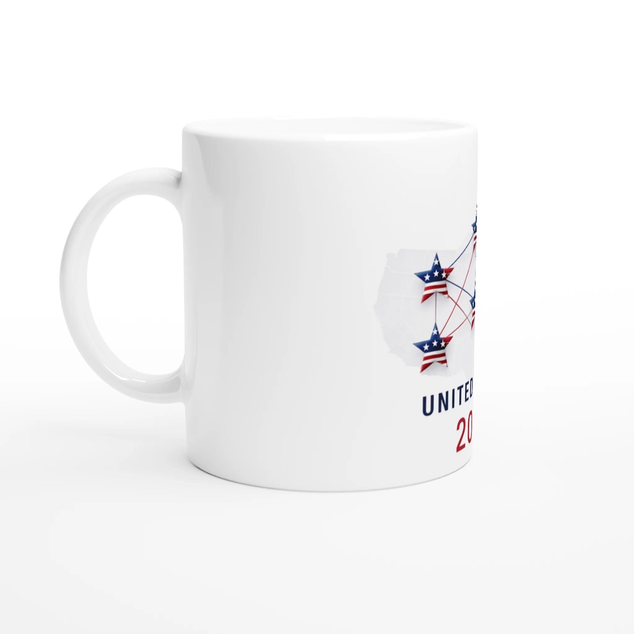 White United States 2026 football mug with network map design