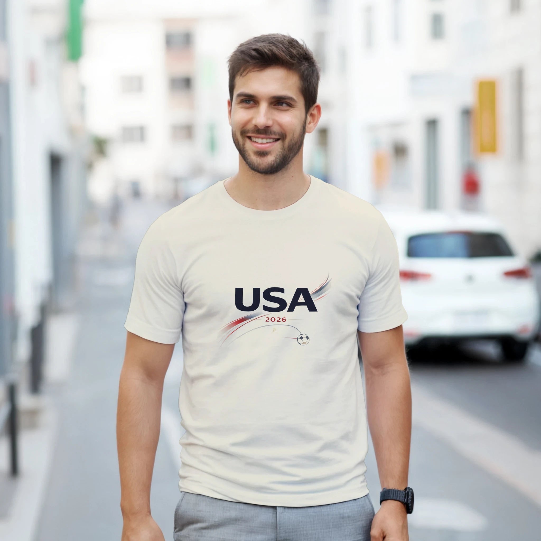 Cream USA 2026 minimal football t-shirt with motion design