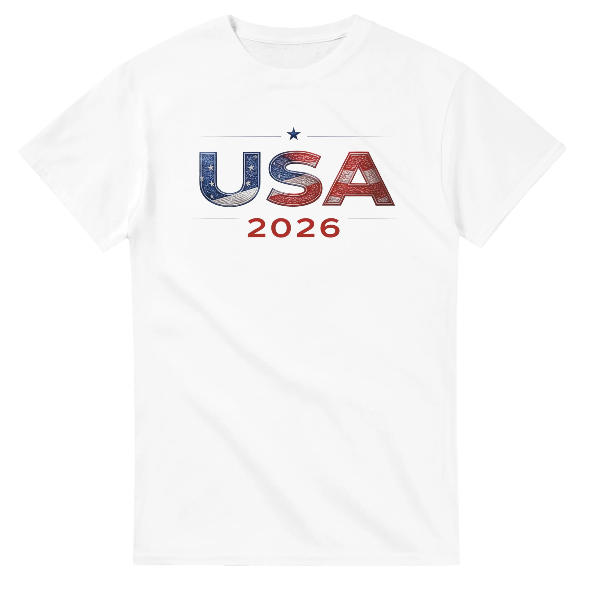 White USA 2026 patriotic t-shirt with American flag design