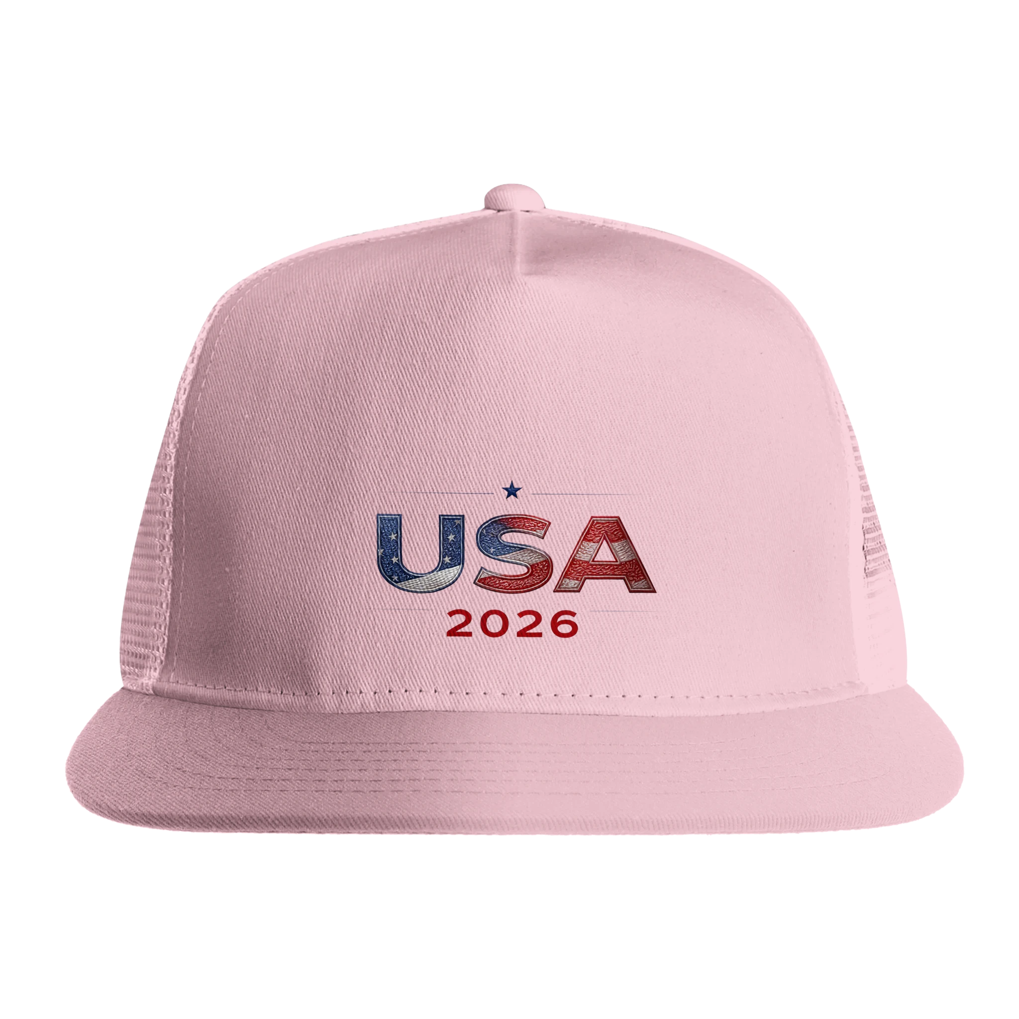 Pink USA 2026 trucker cap with American flag design